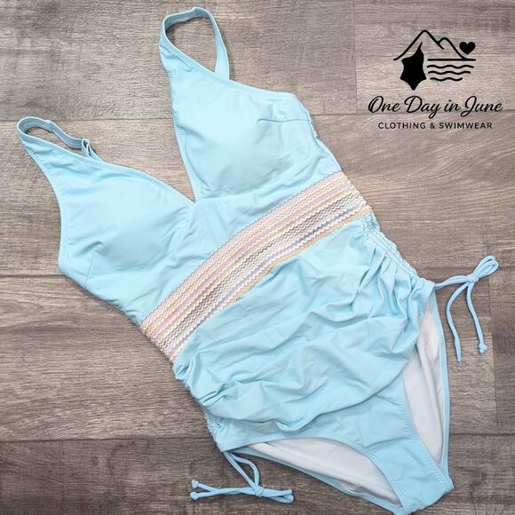 Blooming Jelly V Neck Embroidered Ruched One Piece Swimsuit Size M - Picture 3 of 7